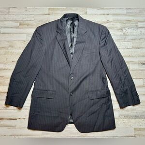 Jos. A. Bank Mens Black Wool Classic Fit Sport Coat Blazer Jacket 43R Pinstripe